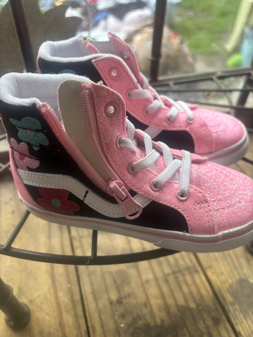 Vans Kids Pink Glitter High-Top Sneakers with Black Accent - Picture 2 of 5